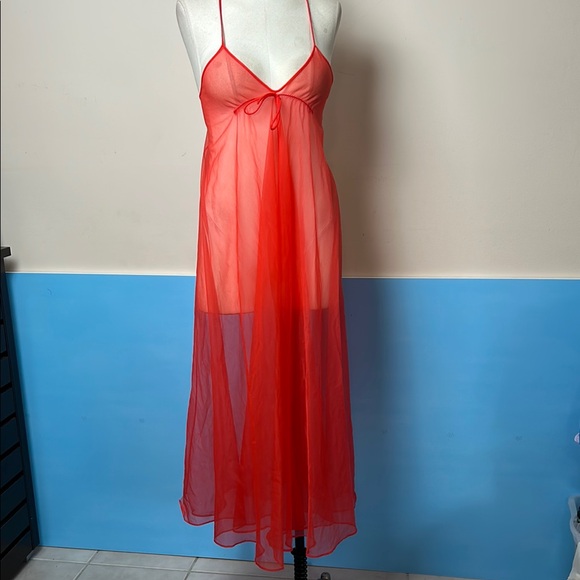 Vintage Scarlet Sheer Chemise - Picture 1 of 15